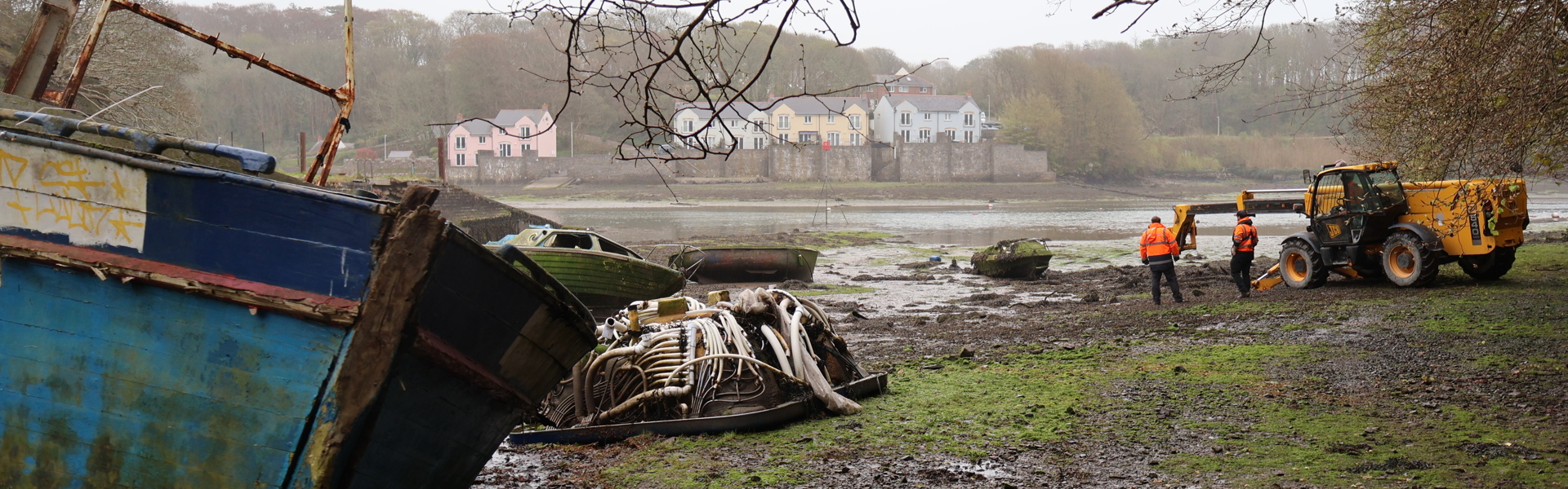 Contractors (Dale Sailing) Removing The Derelict Vessels And Other Items That Had Been Fly Tipped Into Castle Pill.