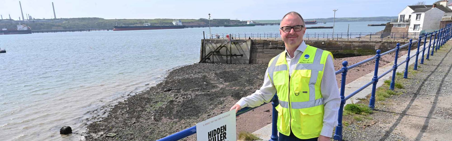 Matt Lilley, Estates and Facilities Manager, with the new railings installed around Milford Waterfront and Hakin Point.